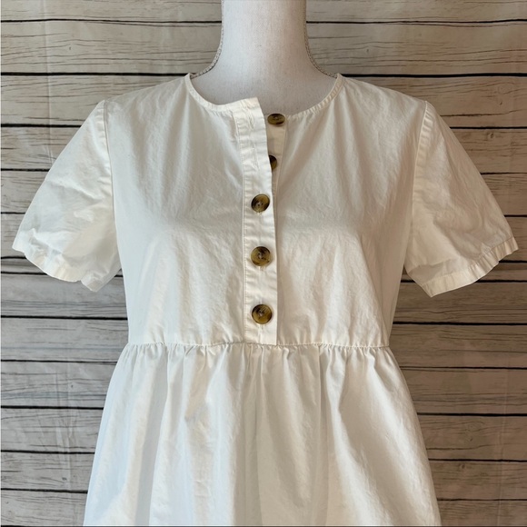 Madewell Button-Front Short-Sleeve Tiered Mini Dress In Lighthouse - Picture 6 of 11